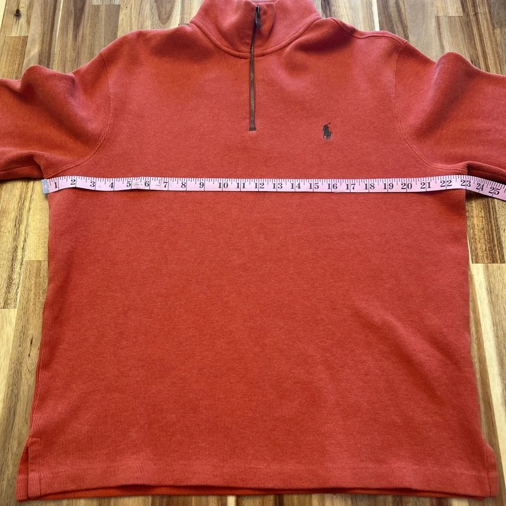 Polo Ralph Lauren Orange 1/4 Zip‎ Mock Neck Cotton Sweater Pullover Size L Pony